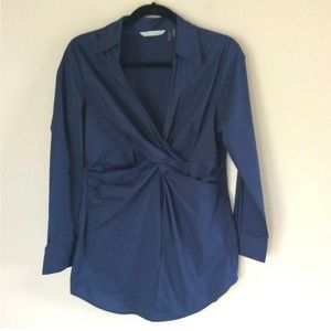 Soft Surroundings Twist Front Tunic Blouse Small Navy Blue